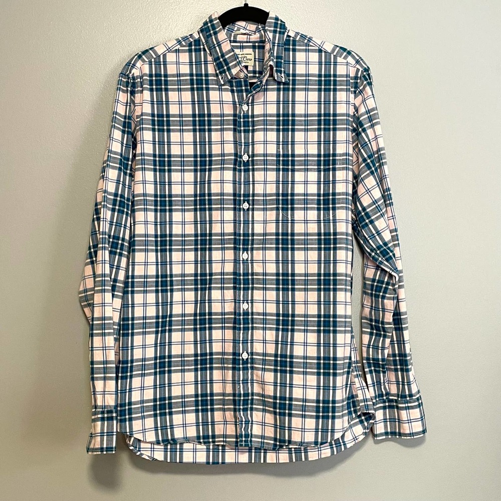 J Crew Slim Fit Secret Wash Blue Pink Plaid Button Down Dress Shirt